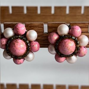 Cluster Vintage Japan stamped Flecked clip Earring